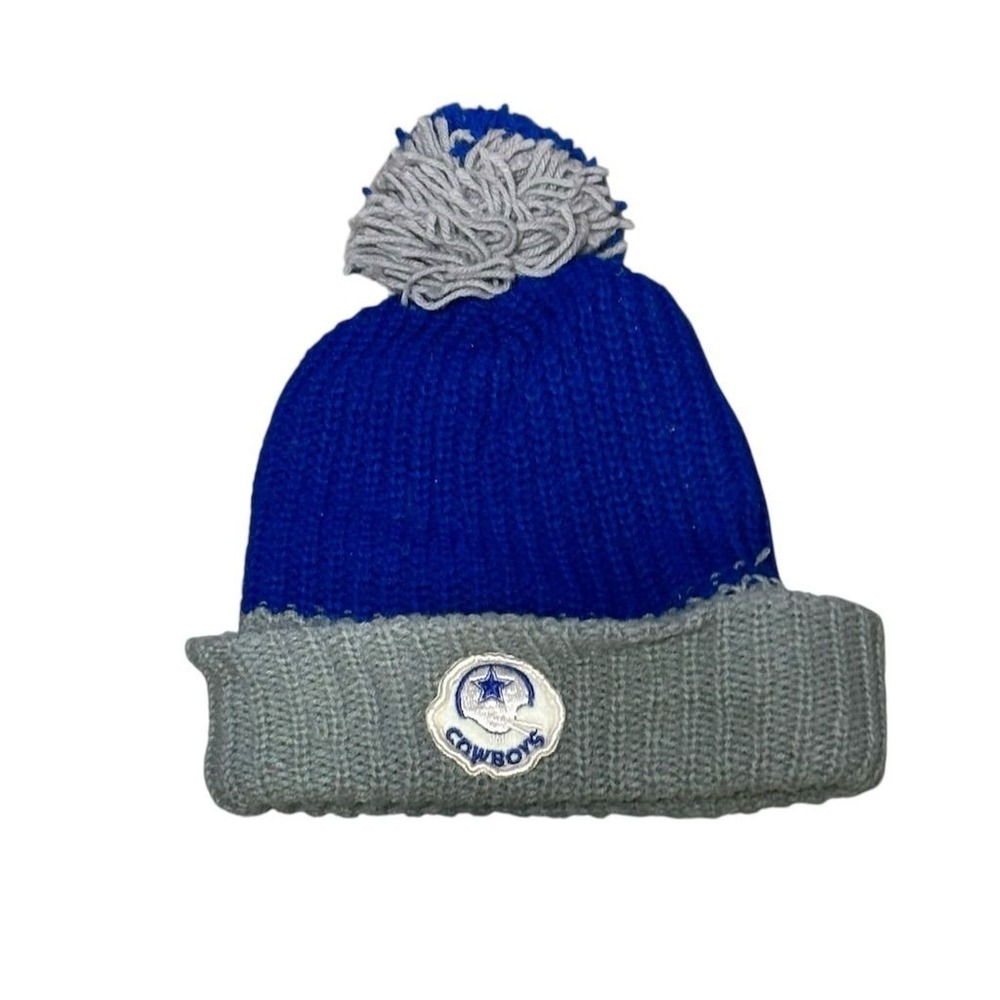 Vintage 70s 80s Dallas Cowboys Beanie Pom Pom Blue Gray Knit Hat